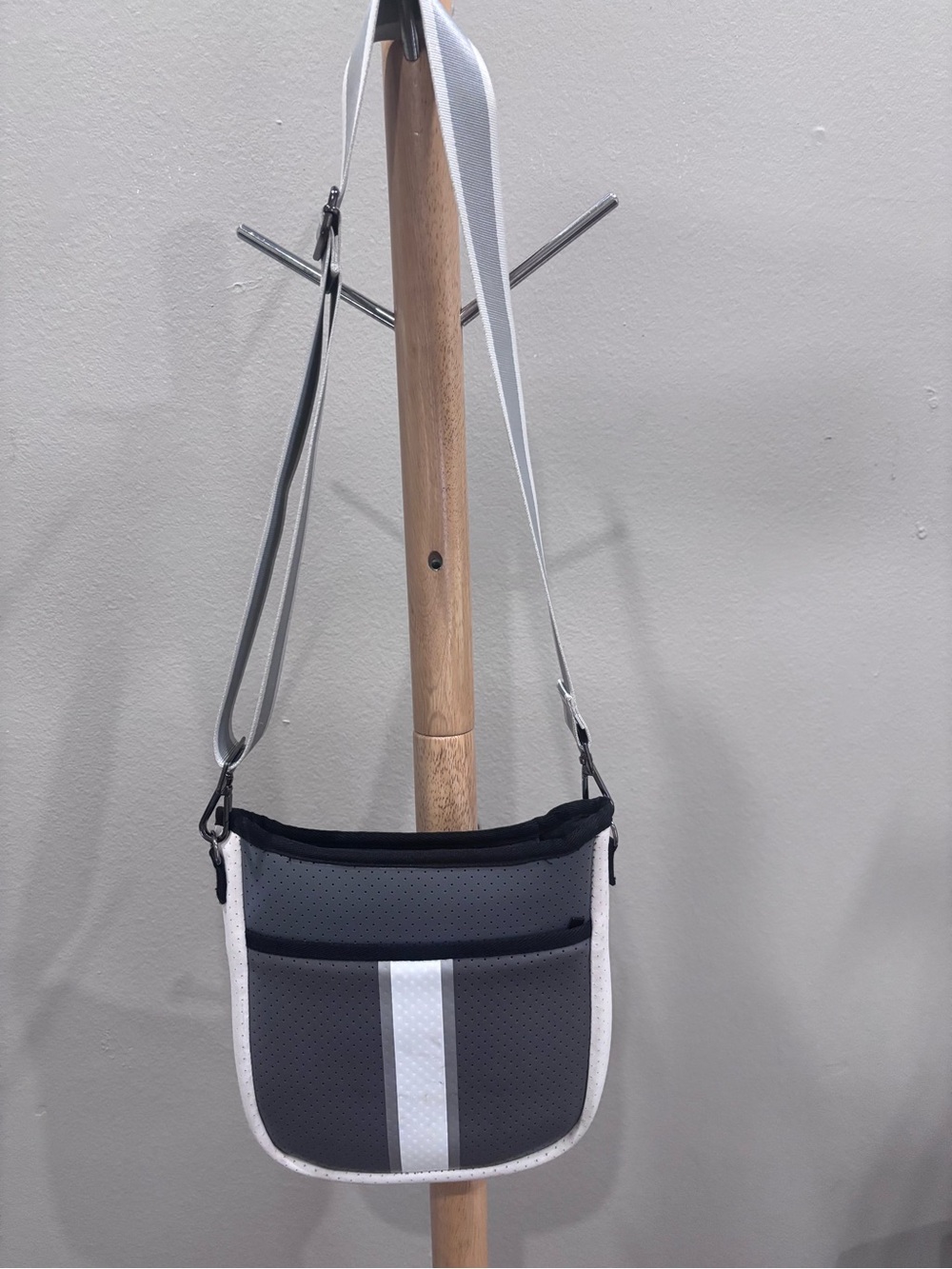 HAUTE SHORE Gray, Black and White Perforated Crossbody Bag